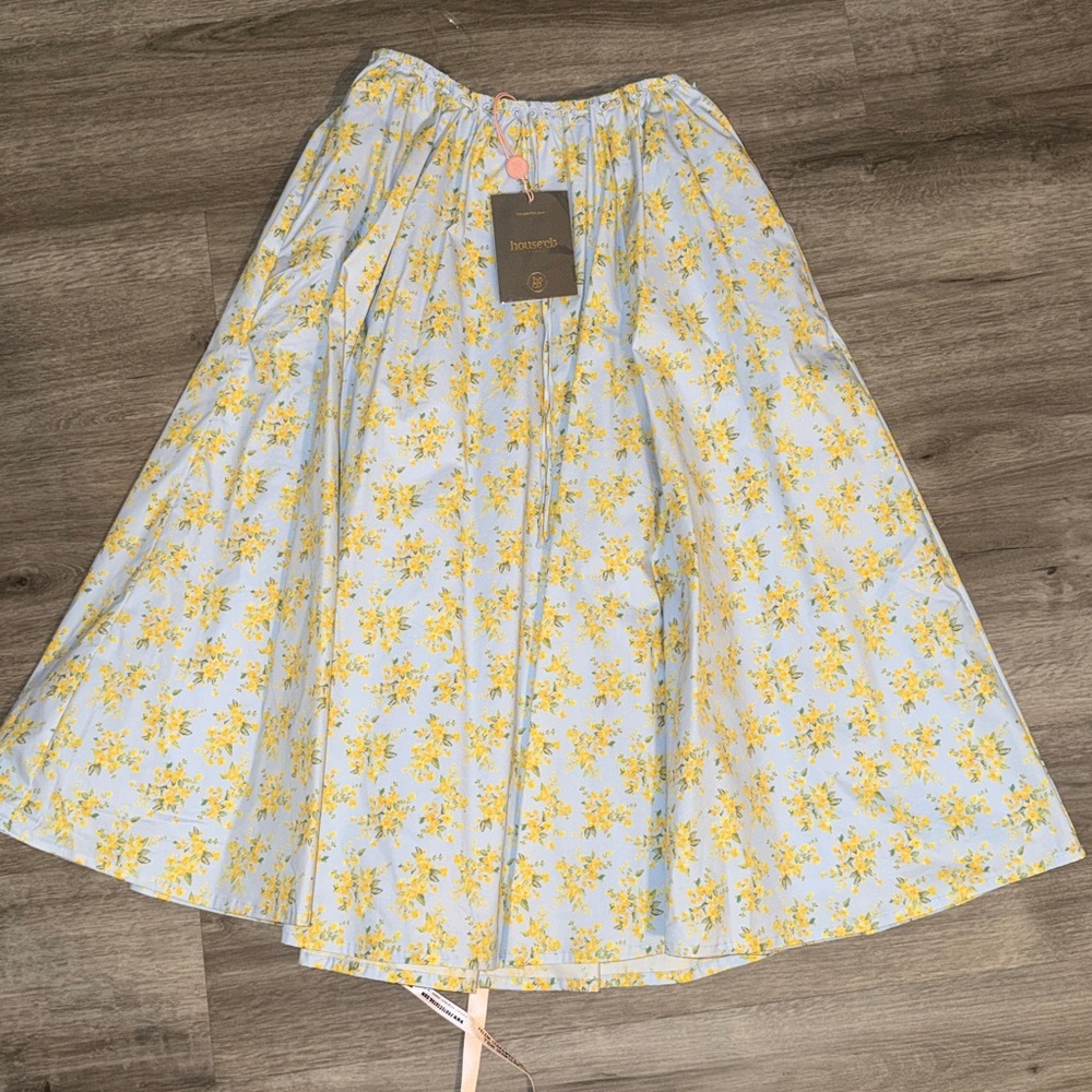 House of CB CORA Soft Blue Vintage Floral Print Cotton Midi Skirt - Picture 11 of 15